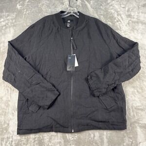 HM Mens Black Linen Blend Bomber Jacket Full Zip Lightweight Outerwear Size L